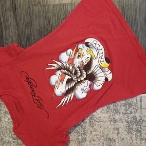 Ed Hardy Red Short Sleeve Tee with Eagle Graphic